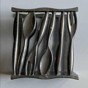 Vintage Pewter Napkin Holder Letter Holder Spoons Forks Knives